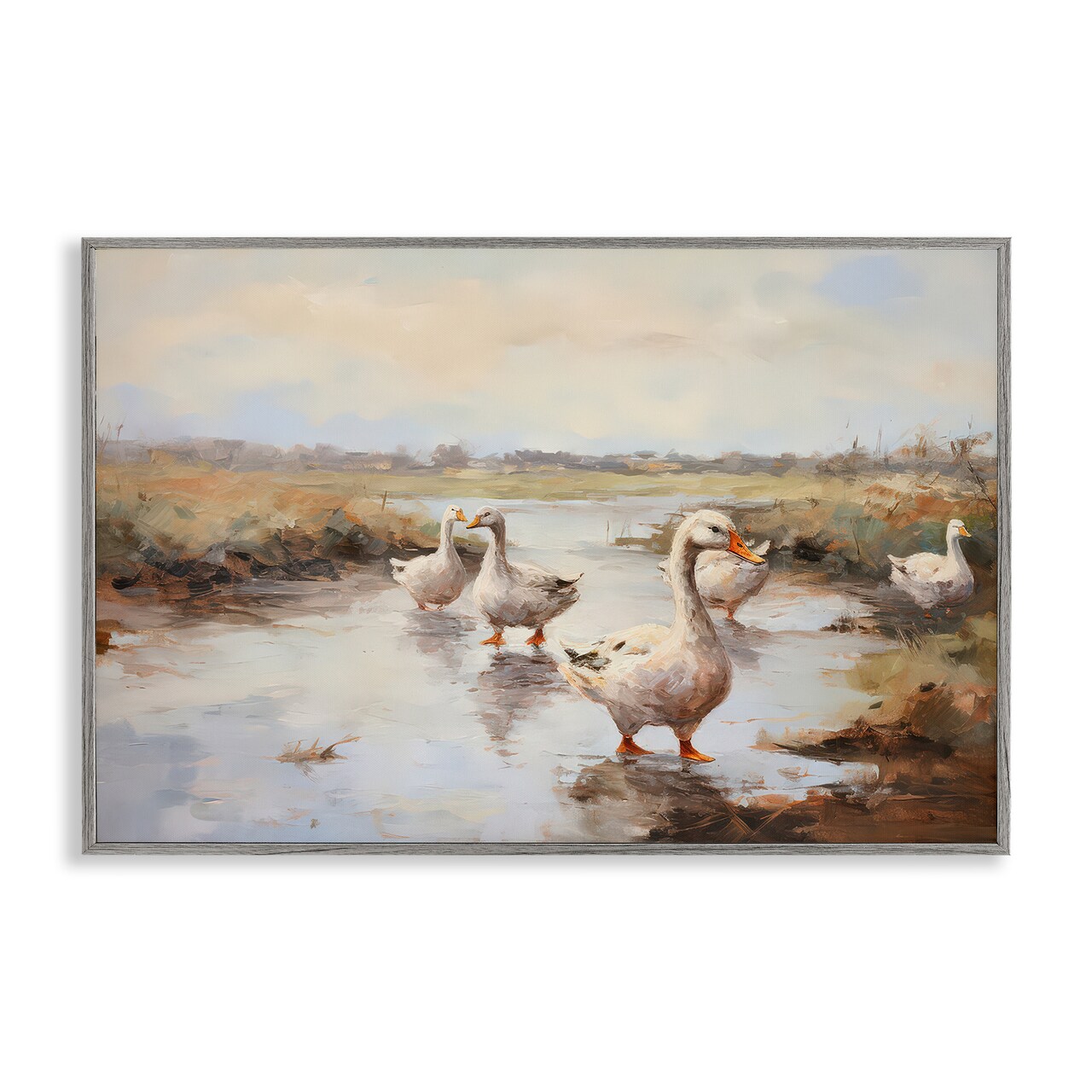 Stupell Industries Swan Family Traditional Pond Framed Giclee Wall Art Design by Petal Prints Design